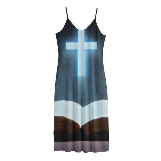 Shining Holy Bible Print Jersey Midi Cami Dress