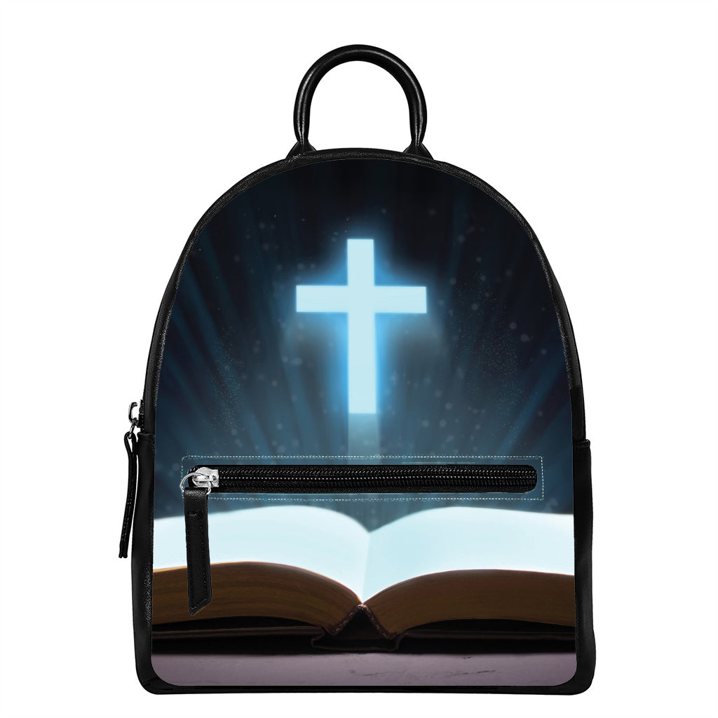 Shining Holy Bible Print Leather Backpack