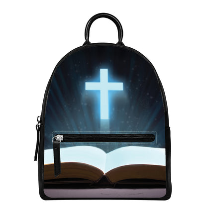 Shining Holy Bible Print Leather Backpack