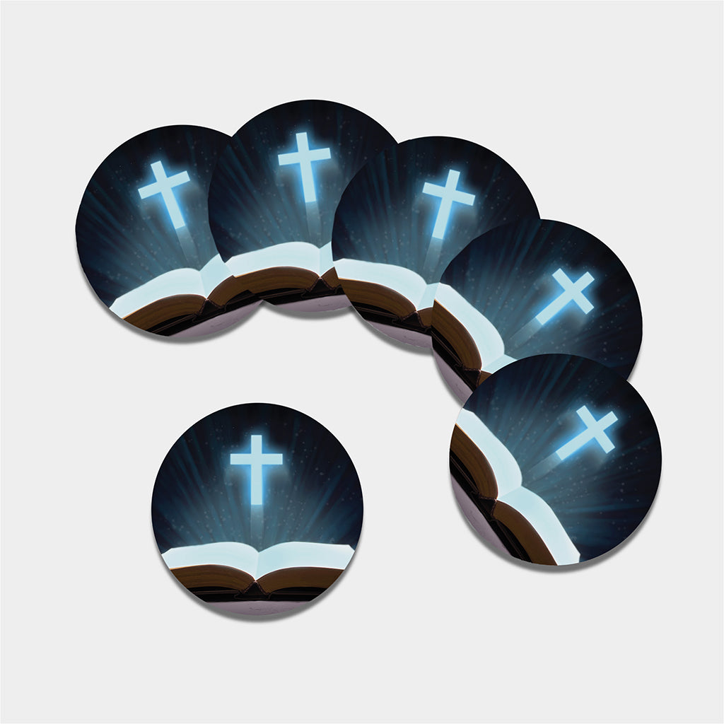 Shining Holy Bible Print Leather Coaster Set