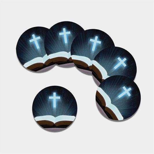Shining Holy Bible Print Leather Coaster Set