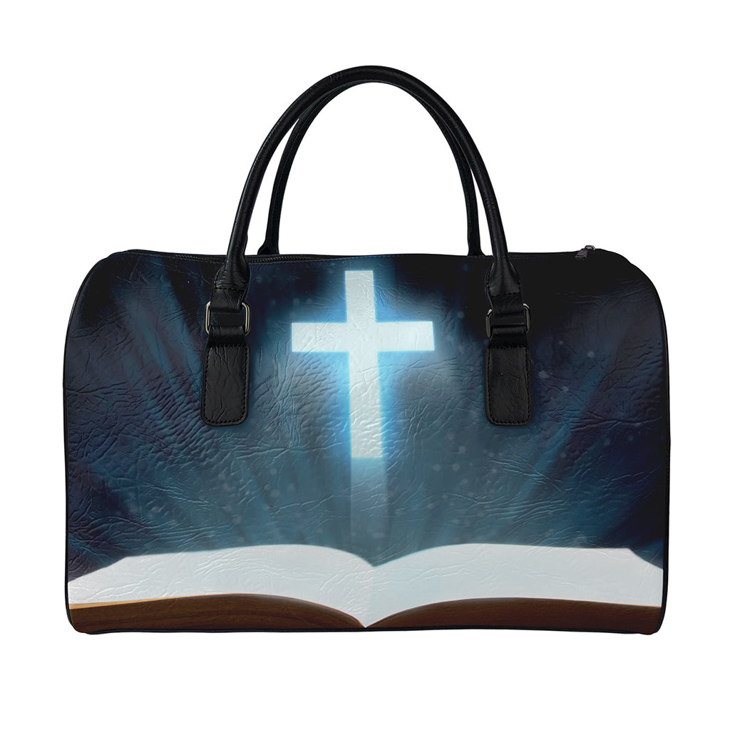 Shining Holy Bible Print Leather Duffle Bag