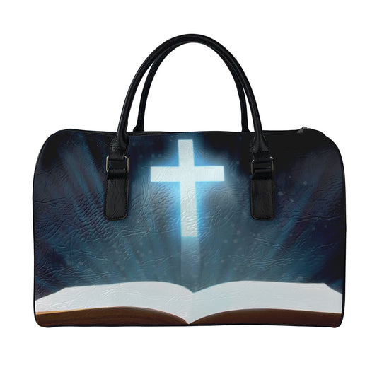 Shining Holy Bible Print Leather Duffle Bag