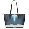 Shining Holy Bible Print Leather Tote Bag With Zipper
