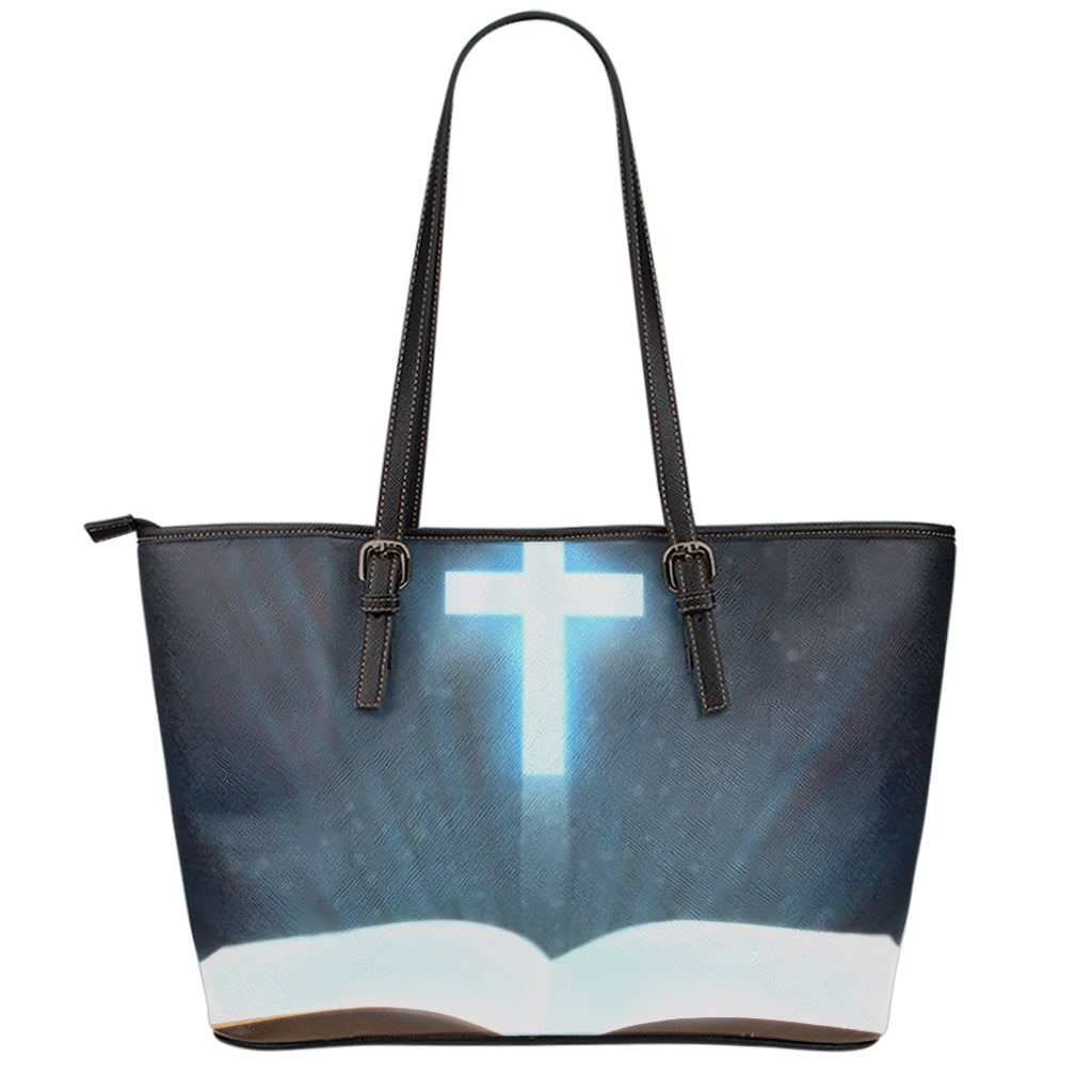 Shining Holy Bible Print Leather Tote Bag