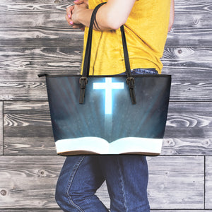 Shining Holy Bible Print Leather Tote Bag