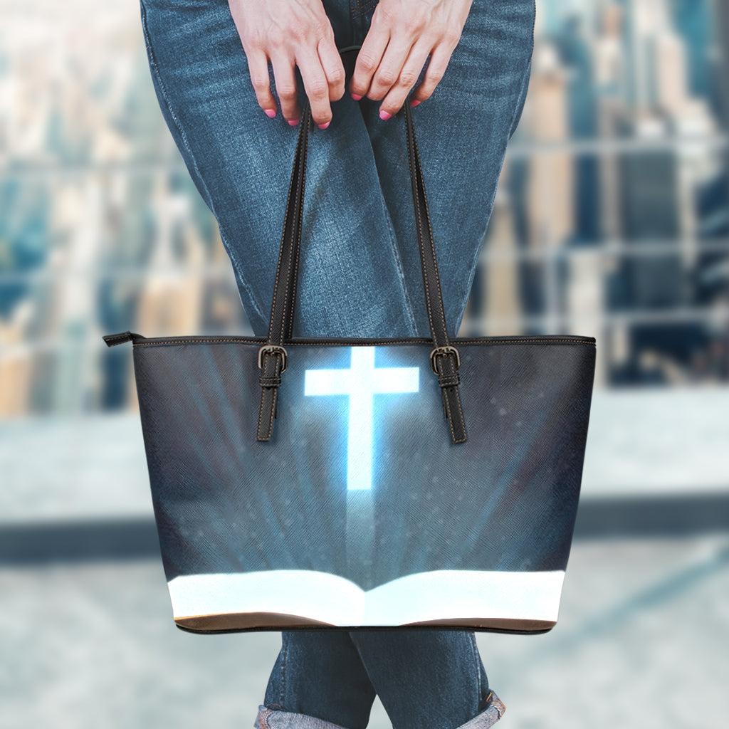 Shining Holy Bible Print Leather Tote Bag