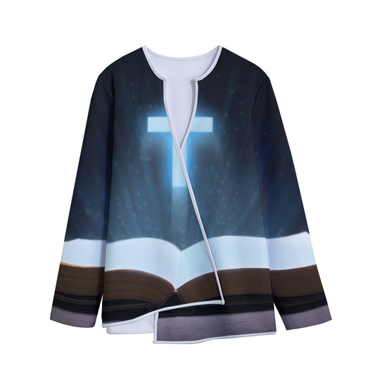 Shining Holy Bible Print Long Sleeve Short Coat