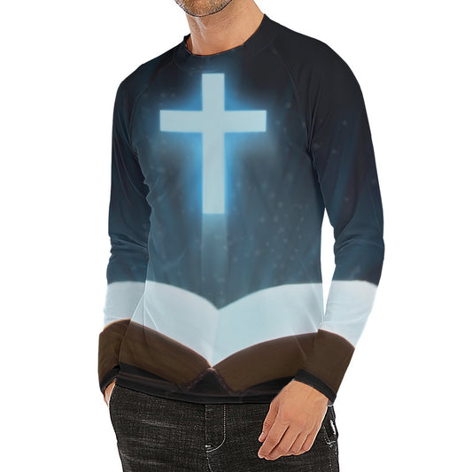 Shining Holy Bible Print Men's Long Sleeve Rash Guard