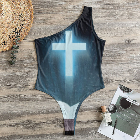 Shining Holy Bible Print One Shoulder Bodysuit