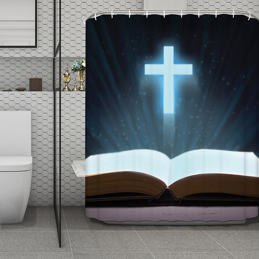 Shining Holy Bible Print Polyester Shower Curtain