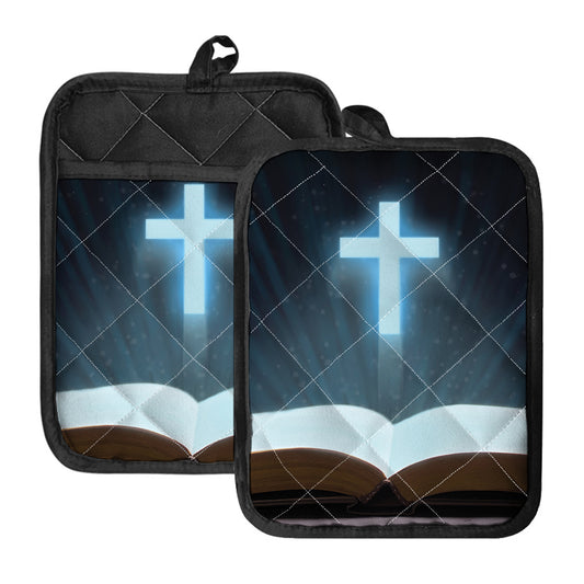 Shining Holy Bible Print Pot Holders With Pocket