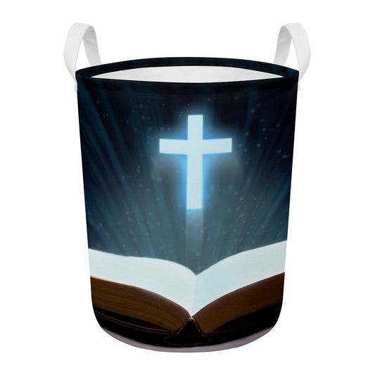 Shining Holy Bible Print Round Laundry Basket