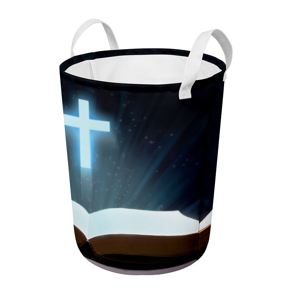Shining Holy Bible Print Round Laundry Basket