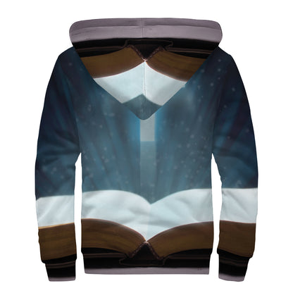 Shining Holy Bible Print Sherpa Lined Zip Up Hoodie