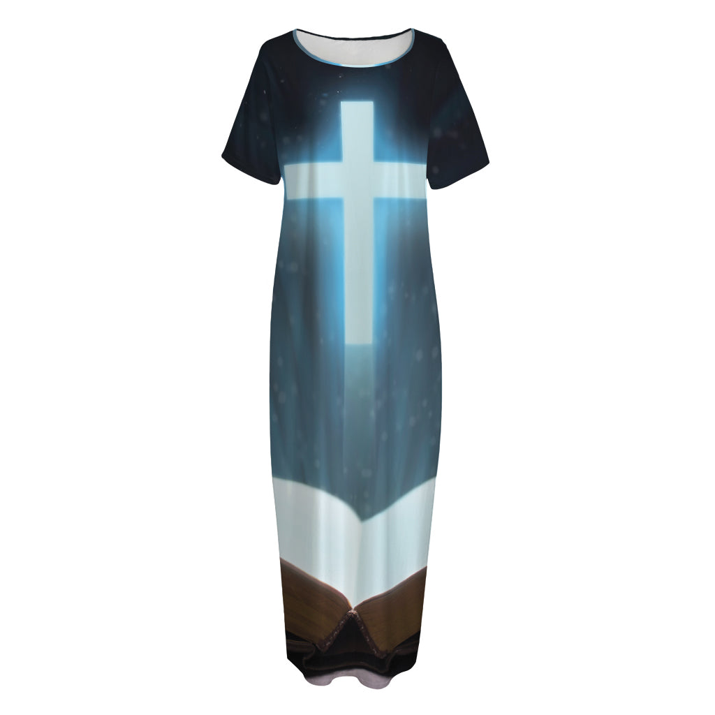 Shining Holy Bible Print Short Sleeve Long Nightdress