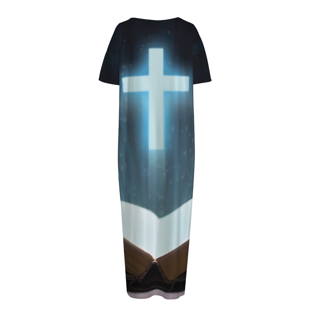 Shining Holy Bible Print Short Sleeve Long Nightdress