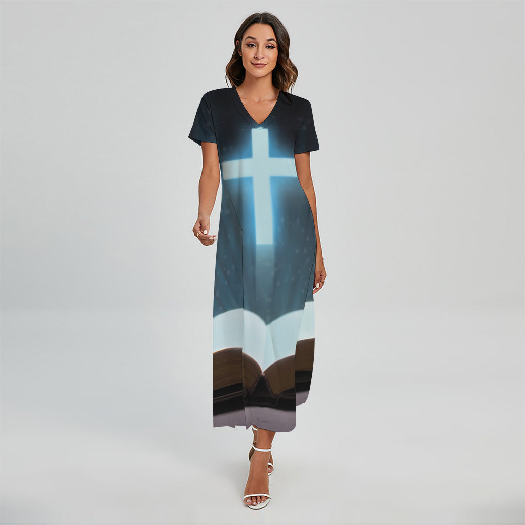 Shining Holy Bible Print Short Sleeve Maxi Dress