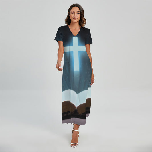 Shining Holy Bible Print Short Sleeve Maxi Dress
