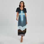 Shining Holy Bible Print Short Sleeve Maxi Dress