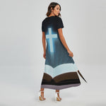 Shining Holy Bible Print Short Sleeve Maxi Dress