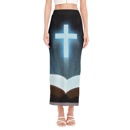 Shining Holy Bible Print Side Slit Maxi Skirt