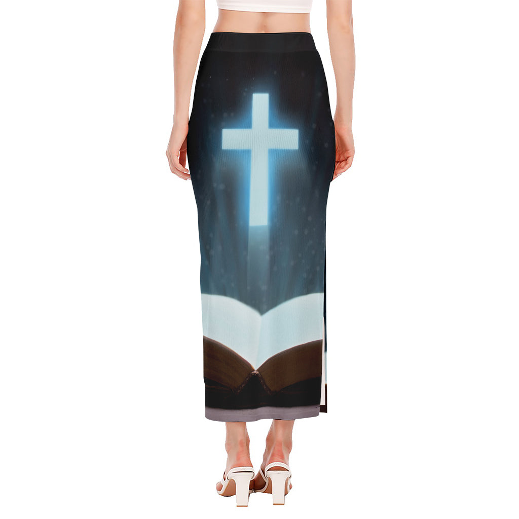 Shining Holy Bible Print Side Slit Maxi Skirt