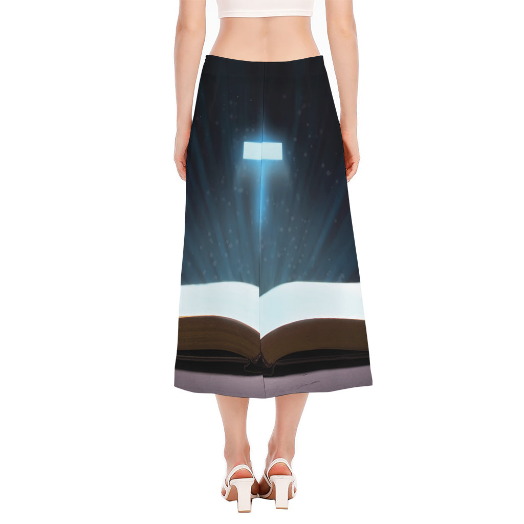 Shining Holy Bible Print Side Slit Midi Skirt