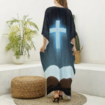 Shining Holy Bible Print Silk V-Neck Kaftan Dress
