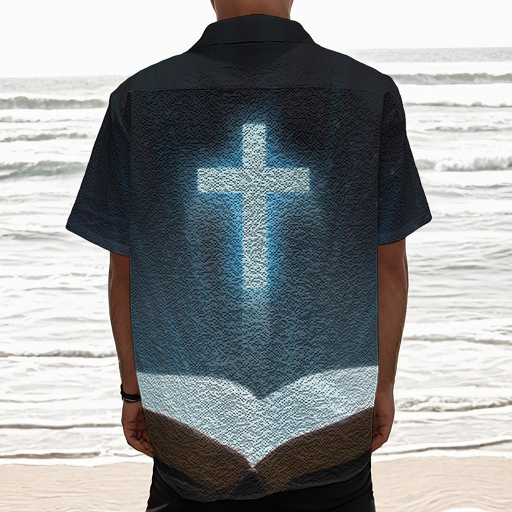 Shining Holy Bible Print Textured Short Sleeve Shirt