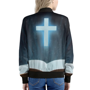 Shining Holy Bible Print Women's Bomber Jacket