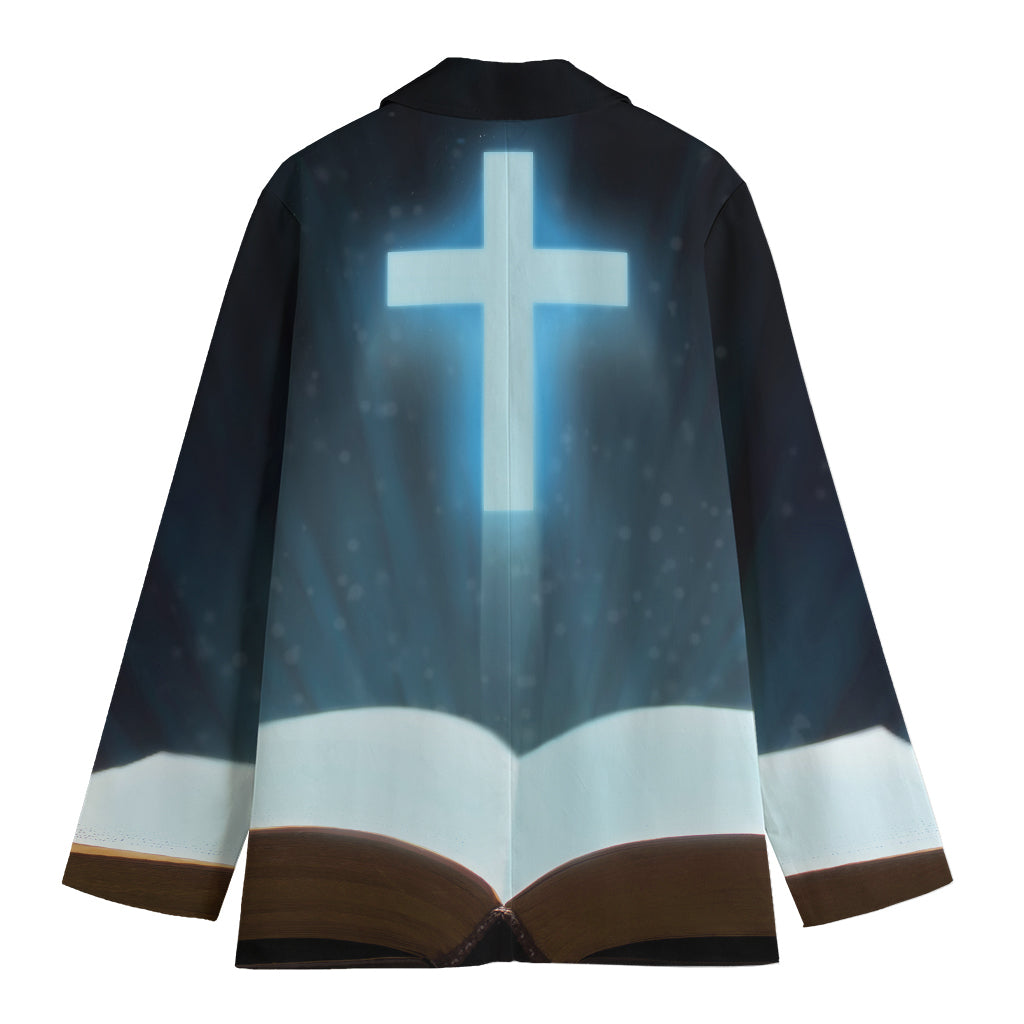 Shining Holy Bible Print Women's Cotton Blazer