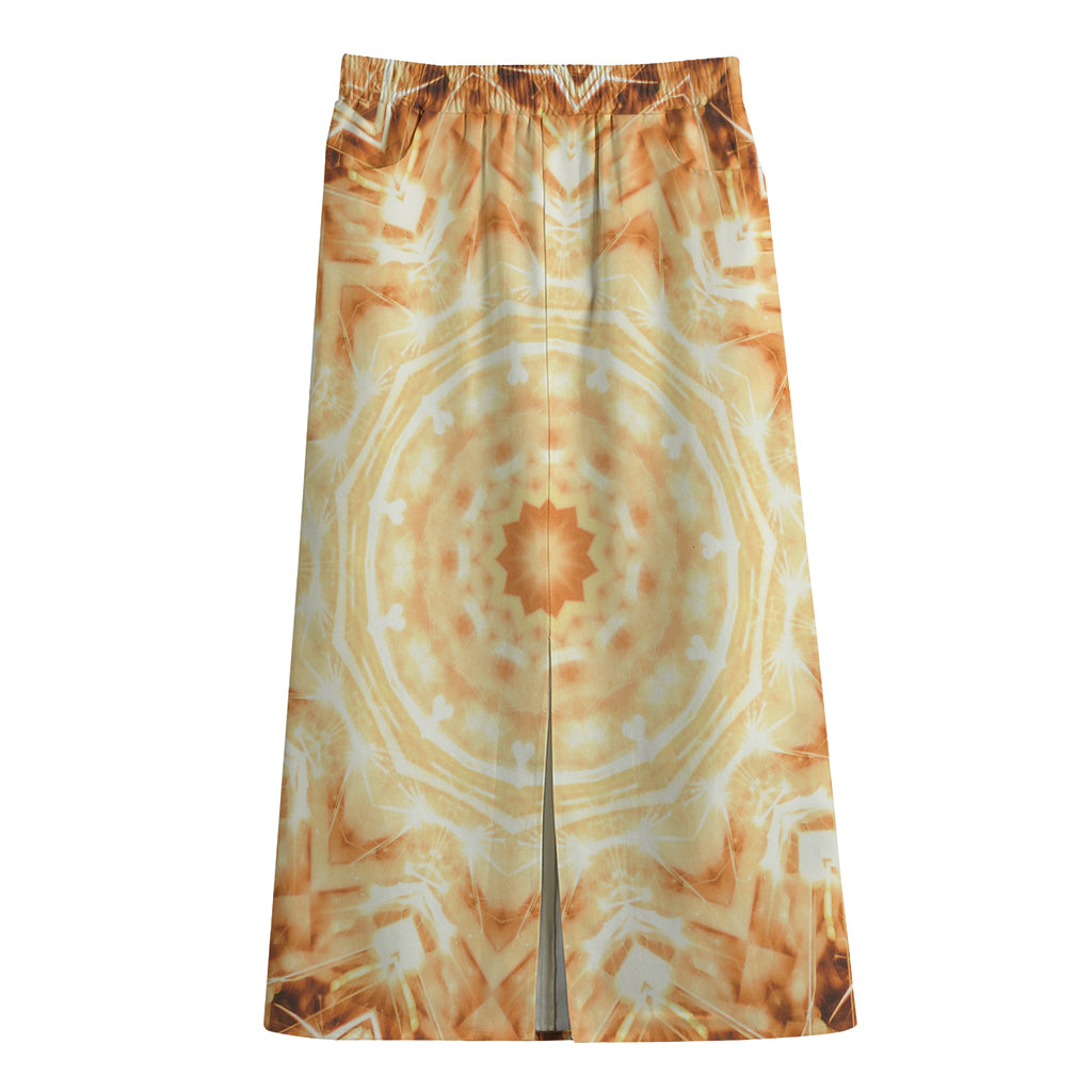 Shining Kaleidoscope Print Cotton Front Slit Maxi Skirt