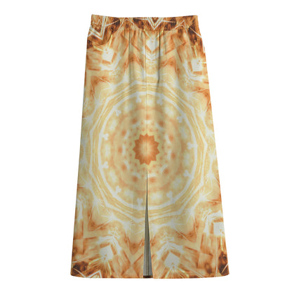 Shining Kaleidoscope Print Cotton Front Slit Maxi Skirt