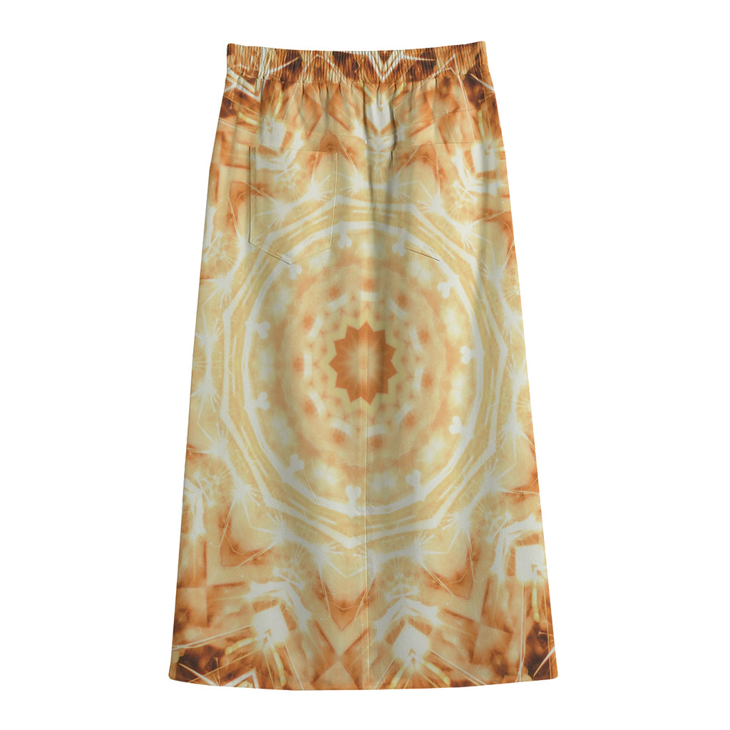 Shining Kaleidoscope Print Cotton Front Slit Maxi Skirt