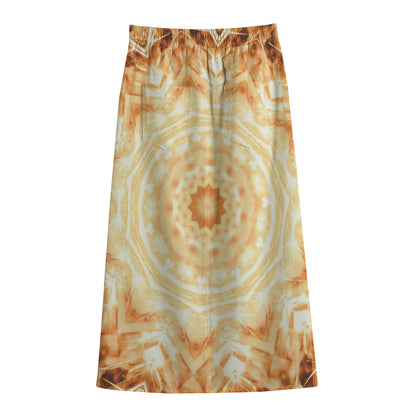 Shining Kaleidoscope Print Cotton Front Slit Maxi Skirt