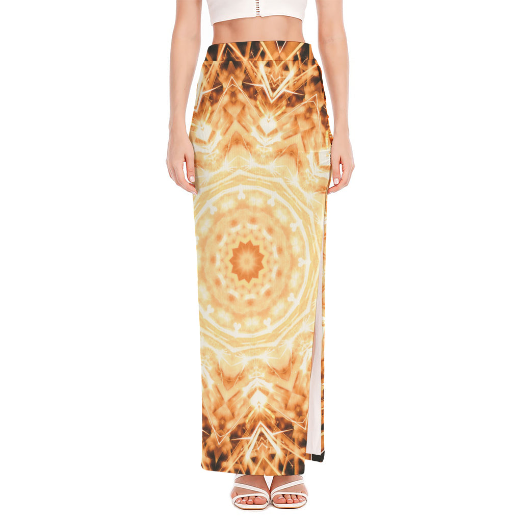 Shining Kaleidoscope Print High Slit Maxi Skirt