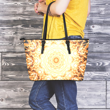 Shining Kaleidoscope Print Leather Tote Bag