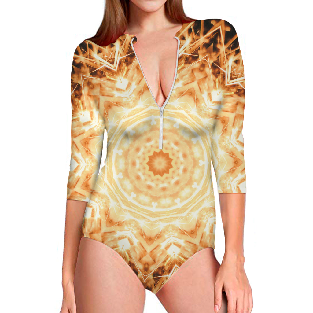 Shining Kaleidoscope Print Long Sleeve Swimsuit