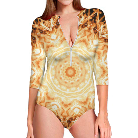 Shining Kaleidoscope Print Long Sleeve Swimsuit