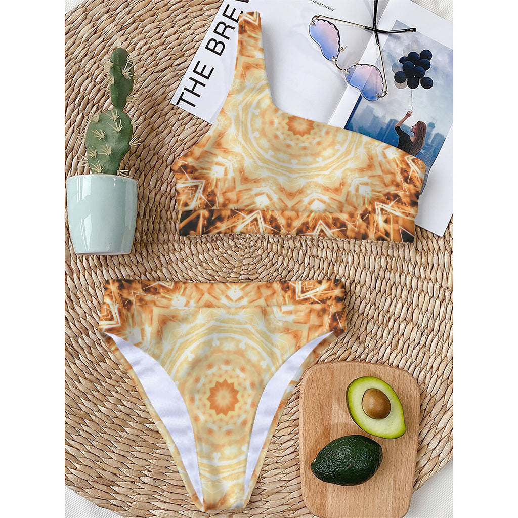 Shining Kaleidoscope Print One Shoulder Bikini Top