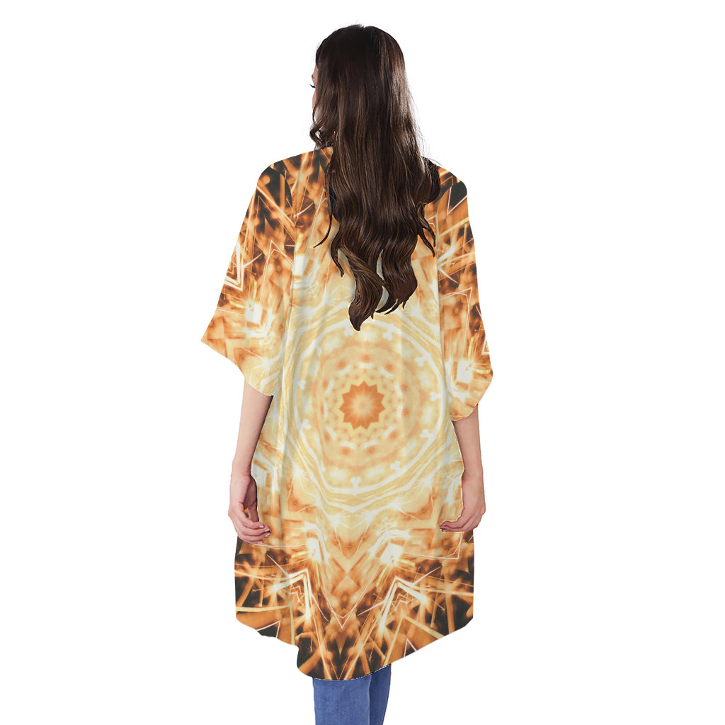 Shining Kaleidoscope Print Open Front Beach Cover Up
