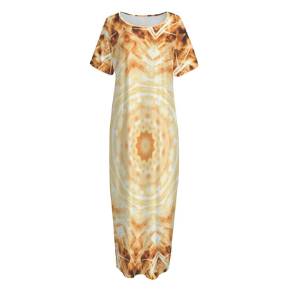 Shining Kaleidoscope Print Short Sleeve Long Nightdress