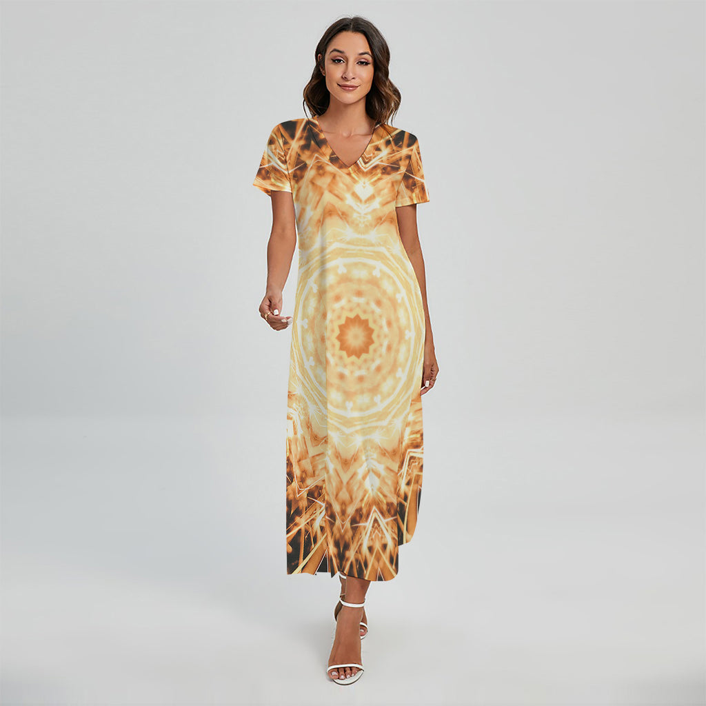 Shining Kaleidoscope Print Short Sleeve Maxi Dress