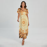 Shining Kaleidoscope Print Short Sleeve Maxi Dress
