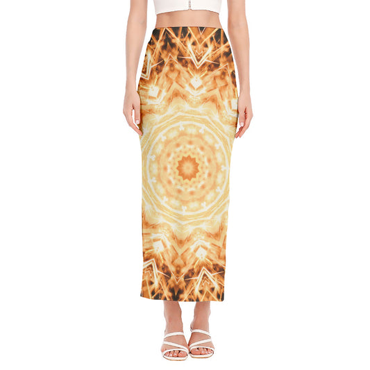 Shining Kaleidoscope Print Side Slit Maxi Skirt