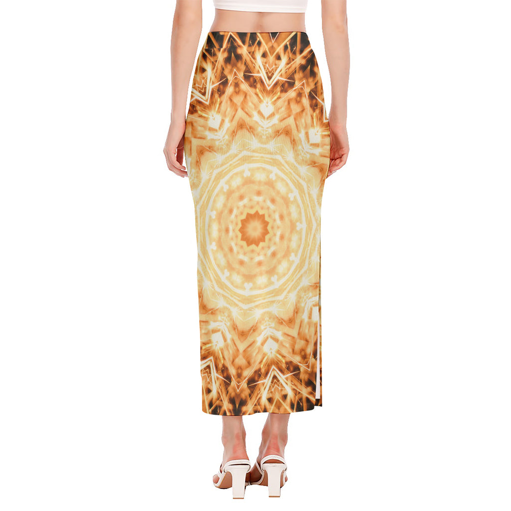 Shining Kaleidoscope Print Side Slit Maxi Skirt