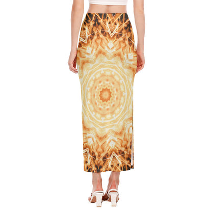 Shining Kaleidoscope Print Side Slit Maxi Skirt