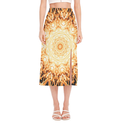 Shining Kaleidoscope Print Side Slit Midi Skirt