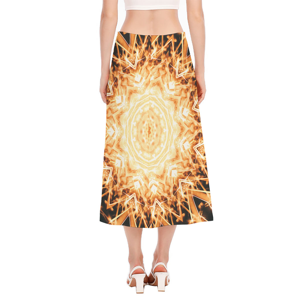 Shining Kaleidoscope Print Side Slit Midi Skirt